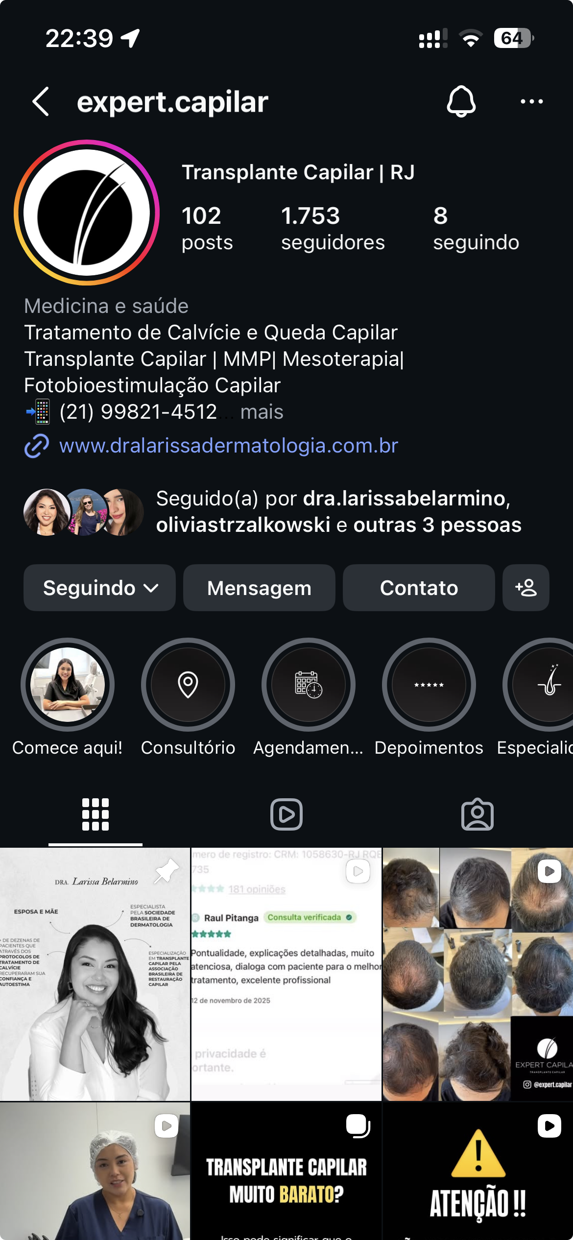 Perfil @expert.capilar no Instagram